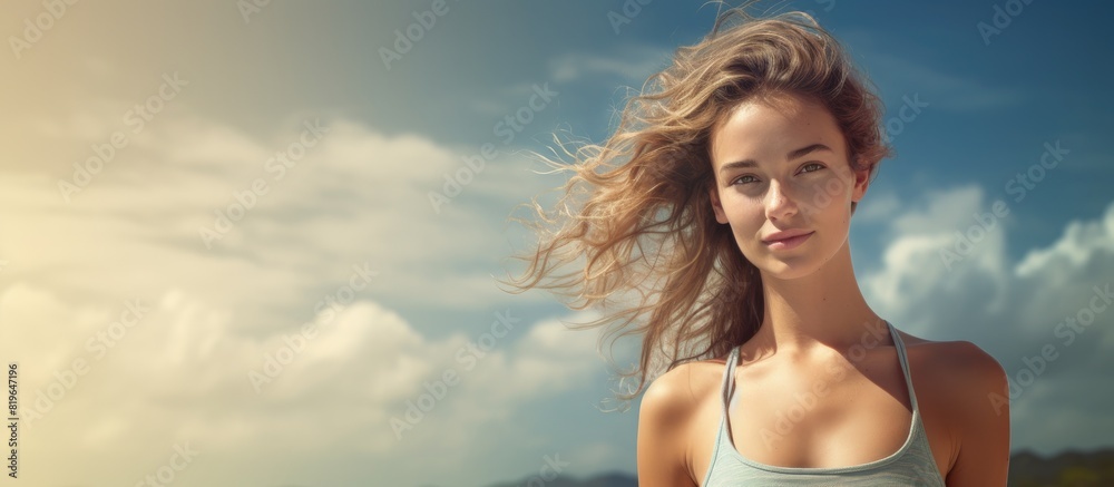 Naklejka premium A stunning image of a young woman at the beach with copy space