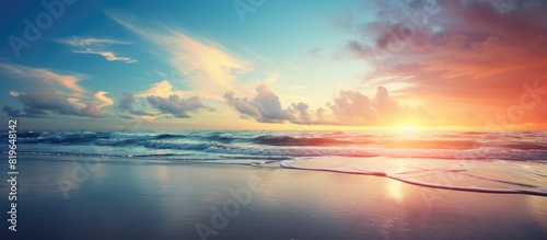 Sunset on the beach with a beautiful view and copy space image