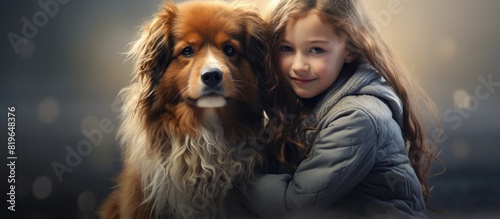 A young girl stands with her loyal pet dog showcasing a heartwarming bond of friendship in the image with copy space