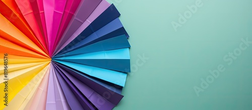 Colorful origami papers arranged in a circle shape on a vibrant and colorful background with copy space image photo