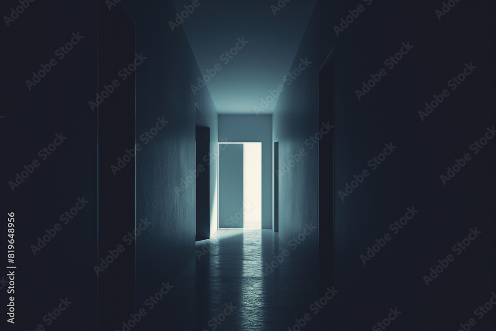 A hallway with a door open to the left