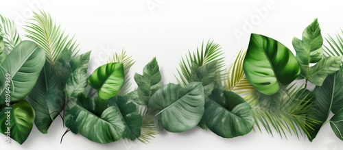 Tropical leaves cast a natural shadow over a white textured backdrop perfect for enhancing product presentations backdrops and mockups with a summer themed copy space image