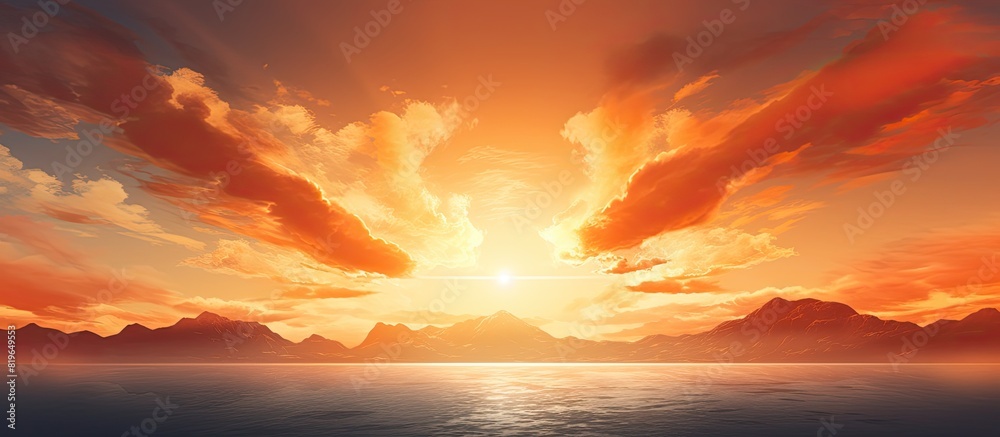 Naklejka premium The sunset casting a warm golden glow in the sky before nightfall ideal for a copy space image