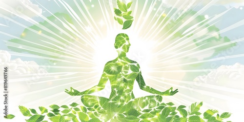 figure made of leaves meditating on top of the Earth,international yoga day