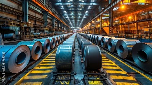 A large industrial building with many steel coils