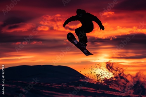 Extreme Snowboarding: Athlete's Fiery Descent © Ilia Nesolenyi