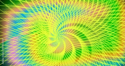 Mesh pattern shape respective and spiral colorful graphics. Abstract psychedelic bright animation.