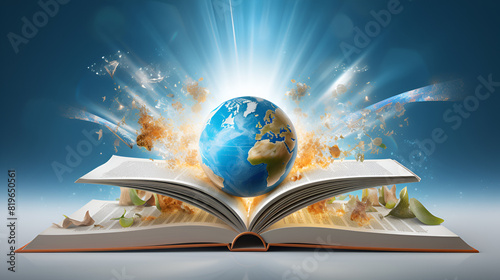 A book with a globe on the top of it and the word earth on the top beautiful view  digital  print  study  classroom 
 photo