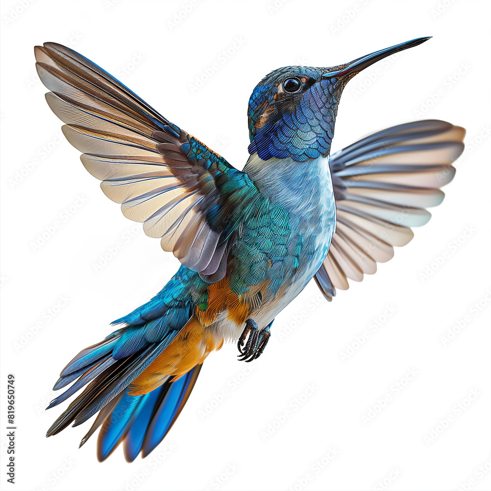 Fototapeta premium Blue hummingbird, isolate on white background, isolate object - Generative AI