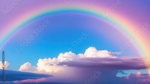 Rainbow and sky with beautiful pink purple clouds after rain in the rainy season. Rainbows and clouds after rain stops