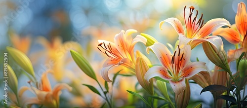A close up view of lilies in the garden with copy space image © Ilgun