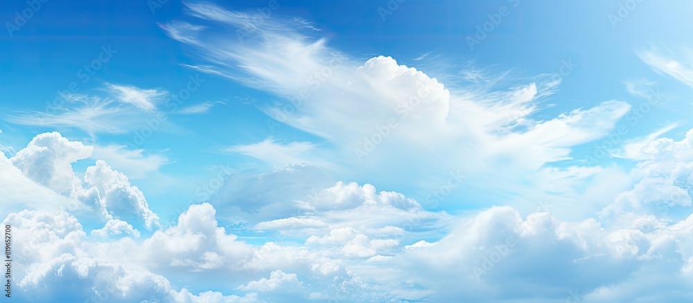 Sunny day texture background with a beautiful white cloud and clear blue sky ideal for International Day for the Preservation of the Ozone Layer copy space image