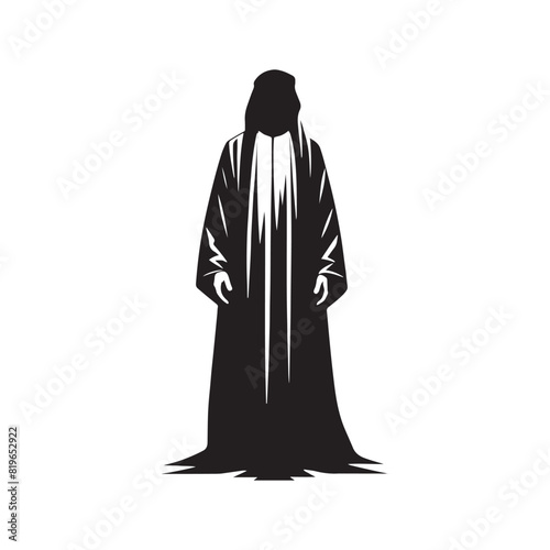 Minimalist Thobe Vector Silhouette: The Elegance and Cultural Heritage of Middle Eastern Men's Traditional Attire- Thobe Illustration - Thobe Vector Silhouette.
