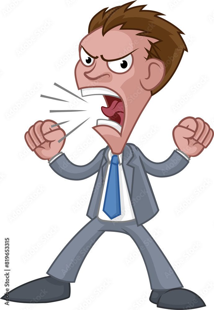 Angry Boss Office Worker In Suit Cartoon Shouting Angry Boss Office Worker In Suit Cartoon Shouting