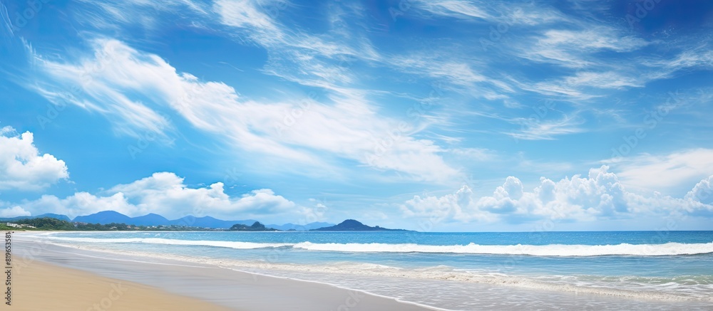 Scenic view with beautiful blue sky over sandy beach in a picturesque and stunning image with copy space Scenic view with beautiful blue sky over sandy beach in a picturesque and stunning image with copy space