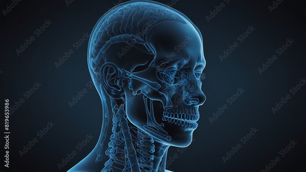 x ray of human skull blue color . woman skull x ray of human skull blue color . woman skull