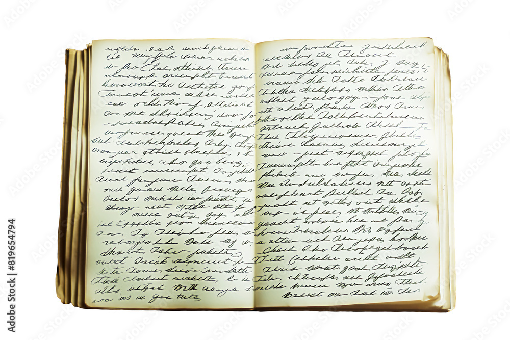 Obraz premium 架空の文字を記載した古いノートみたいなイラスト