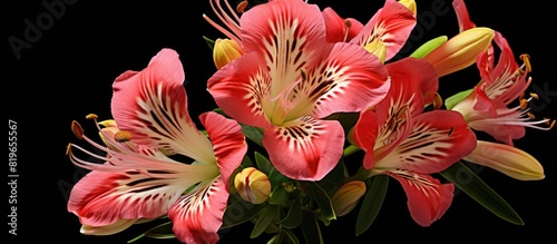 The Alstroemeria also known as the Peruvian lily or lily of the Incas belongs to the Alstroemeriaceae family and presents vivid blooms in late spring or early summer as a half hardy perennial with vi photo