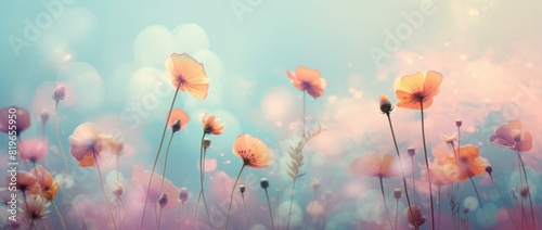cute pink flowers in the sky, in the style of rainbowcore, photo