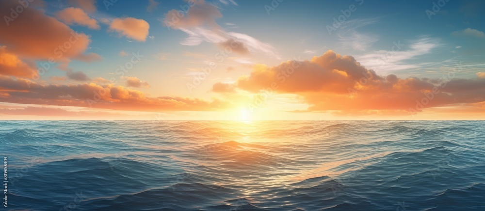 A panoramic view of the sunrise over the sea with an expansive copy space image