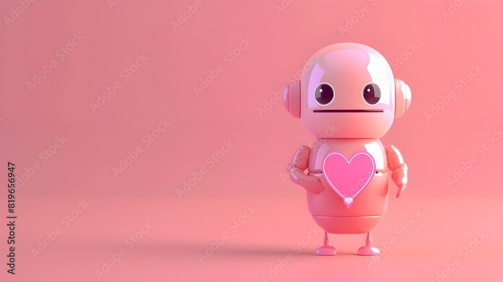 Adorable 3D-Rendered Antivirus Character with Heart Symbol Emblem on Chest Adorable 3D-Rendered Antivirus Character with Heart Symbol Emblem on Chest