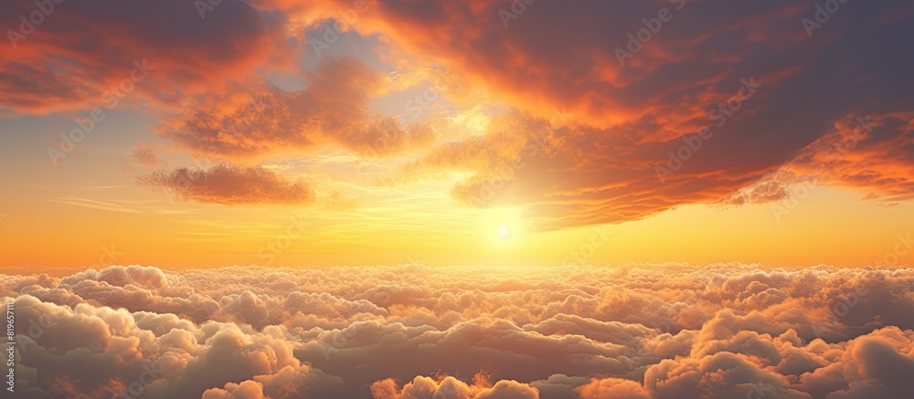 A stunning sunset sky filled with billowy clouds providing a picturesque setting for a copy space image