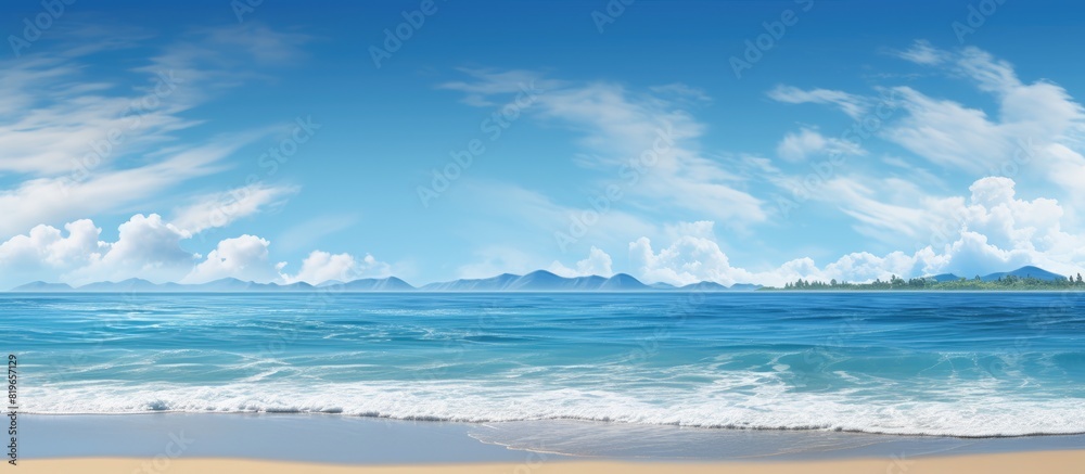 Obraz premium A serene beach scene with a tranquil ocean under a clear sunny sky ideal for a copy space image