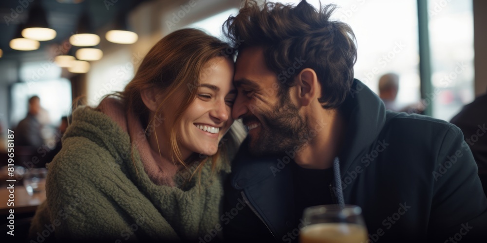 A beautiful couple in love spends time together in a restaurant. Generative AI. A beautiful couple in love spends time together in a restaurant. Generative AI.