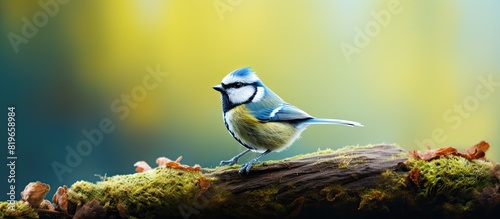 A Cyanistes caeruleus commonly known as a blue tit perched in its natural habitat against a blurred background perfect as a copy space image photo