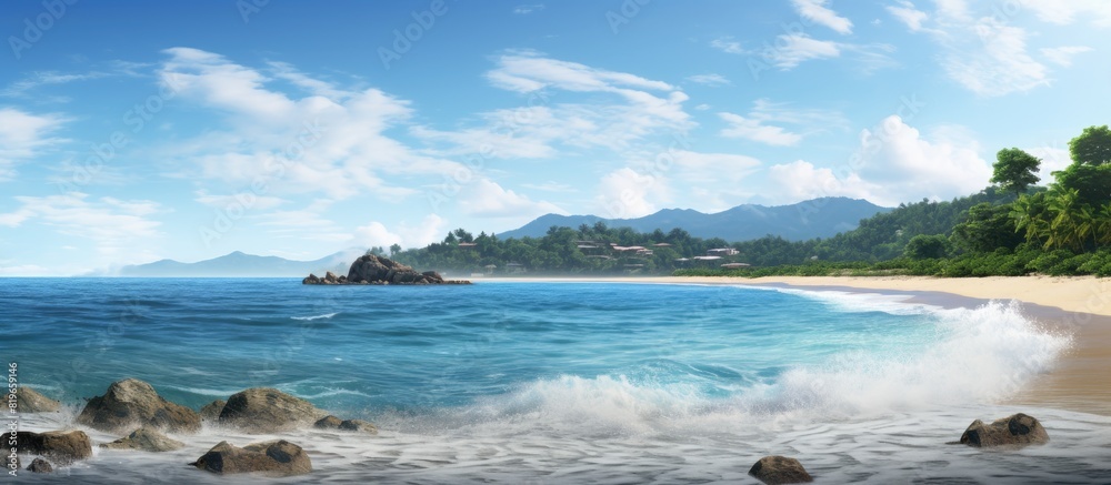 The shore with a scenic view and serene surroundings perfect for a relaxing getaway with a copy space image