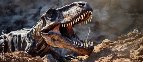 Dinosaur Fossil Tyrannosaurus Rex Found by Archaeologists. Copy space image. Place for adding text and design © Ilgun