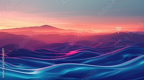 Abstract WiFi landscape in vibrant hues. 