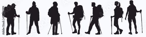 set of hiker people silhouette. 