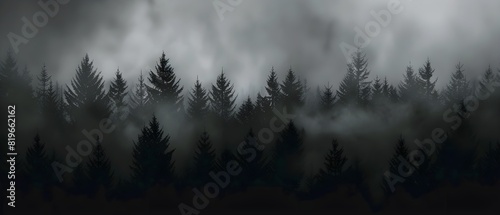 minimalist dark wallpaper, smoke in the distance above pine forest, dark grey and black colors with a subtle gradient effect in the style of forest. photo
