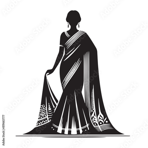 Sari Vector Silhouettes: Elegant Vector Art Celebrating the Timeless Beauty and Cultural Heritage of Indian Women's Traditional Attire- Illustration of Sari.
