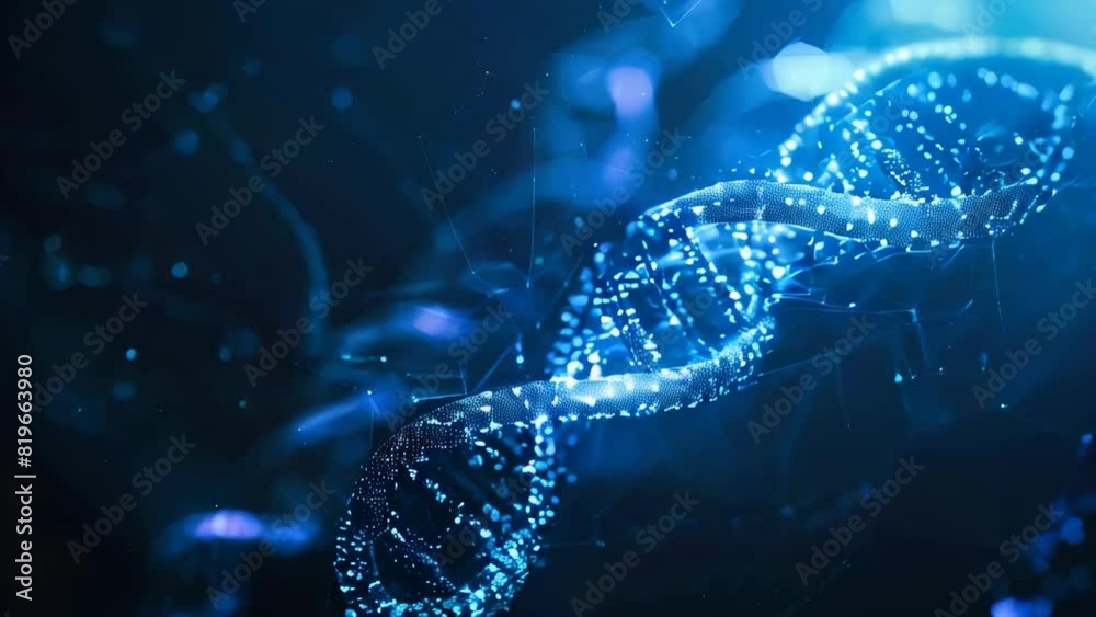 A glowing DNA double helix on a black background