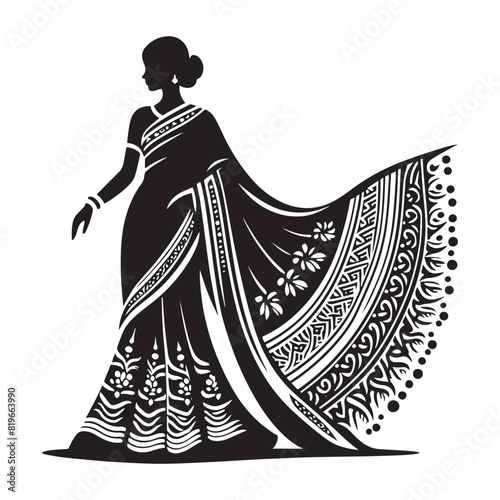 Sari Vector Silhouettes: Elegant Vector Art Celebrating the Timeless Beauty and Cultural Heritage of Indian Women's Traditional Attire- Illustration of Sari.