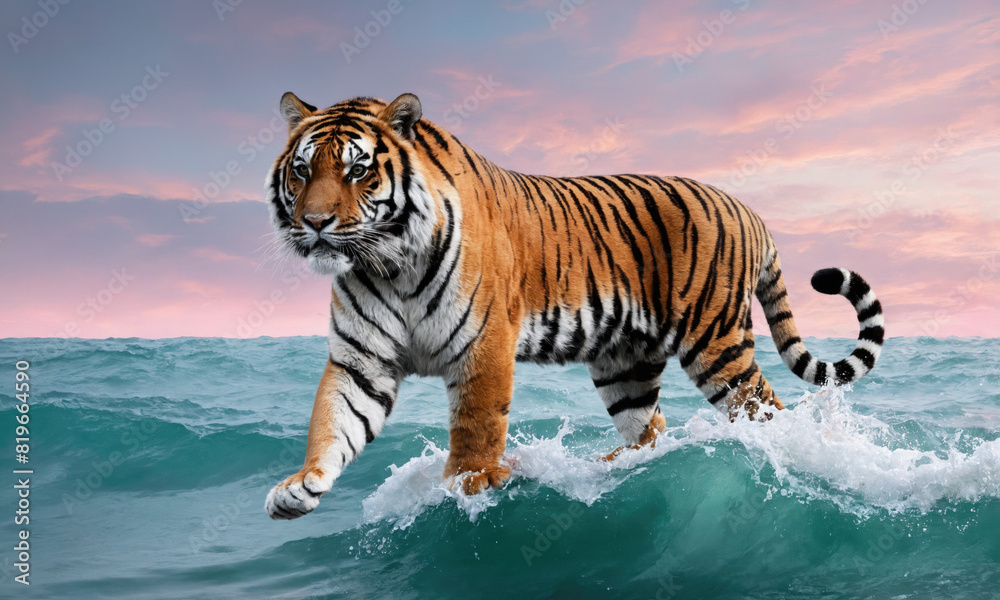 Obraz premium Fantasy Illustration of a wild animal tiger. Digital art style wallpaper background.