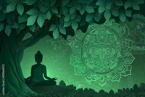 illustration of Buddha meditating under a tree photo