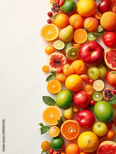 In this delightful composition, a variety of mix fruits takes center stage against a clean white background. The camera, a professional-grade Sony Alpha a7 III equipped with a macro lens, captures the