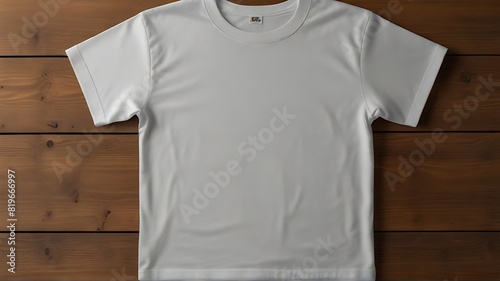 white t shirt blank mockup on woody background. Dual side mockup. Front side and backside blak space.	