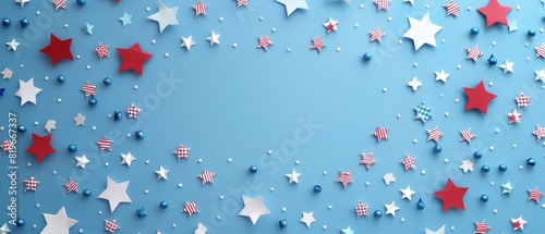 White and blue themed card mockup with Father's Day greetings surrounded by stars and stripes,