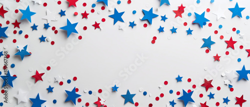White and blue themed card mockup with Father's Day greetings surrounded by stars and stripes,