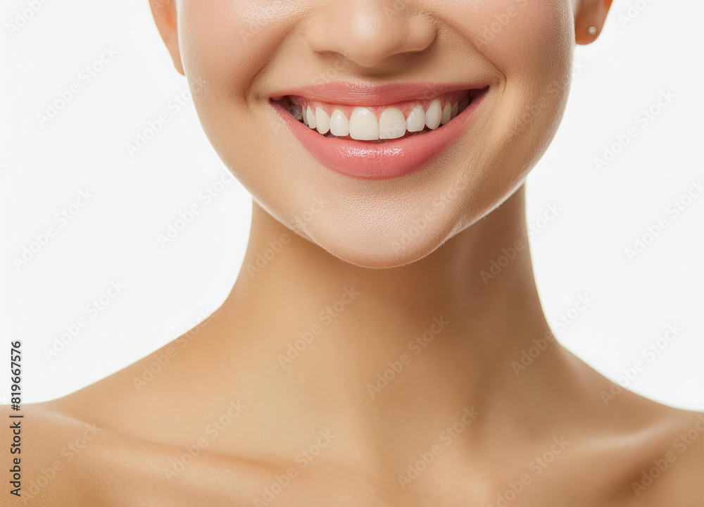 Close up photo of a female face on white background Close up photo of a female face on white background