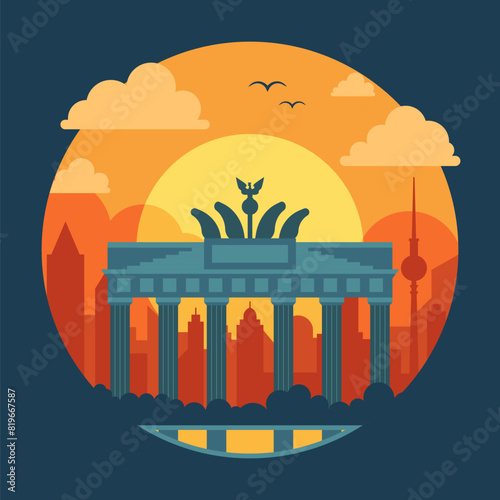Berlin City Skyline Travel Round Icon (ID: 819667587)