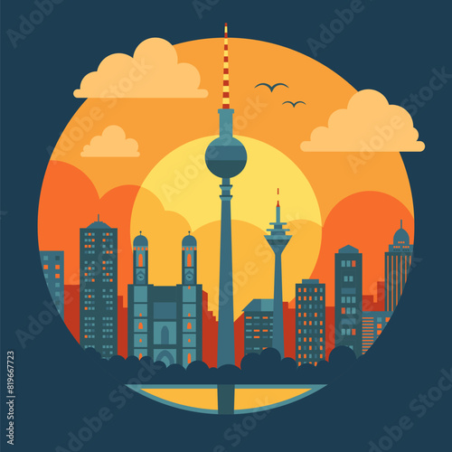 Berlin City Skyline Travel Round Icon