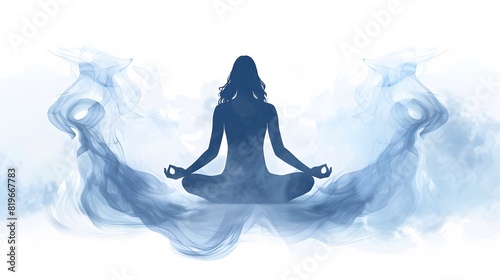 Meditation, yoga pose with lotus flower background,International Yoga Day photo