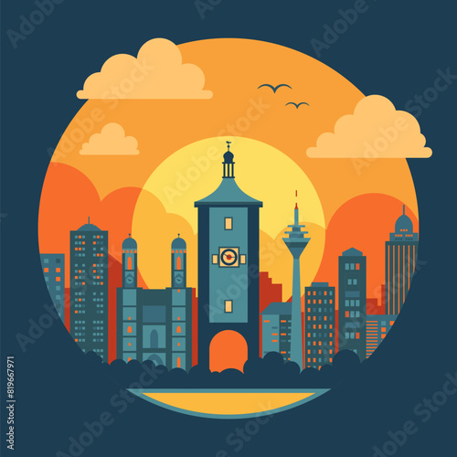 Travel Germany Icon with Rothenburg Clock Tower (ID: 819667971)