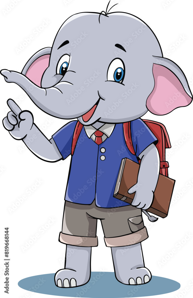 Obraz premium cute cartoon elephant vector illustration design carrying bag hand pose number one.eps