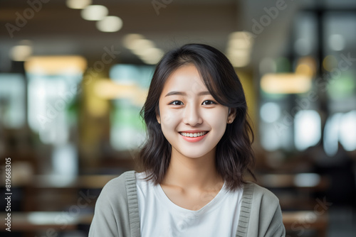 Portrait of young pretty girl at indoors